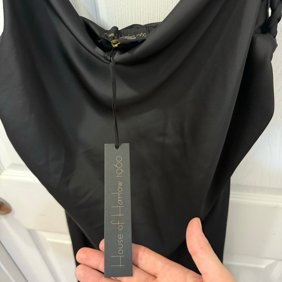 NWT House of Harlow 1960 Black braided strap satin slip dress M (minor flaw) - Picture 11 of 12